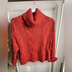 Amazon Red/orange chunky cable knit turtleneck sweater size small